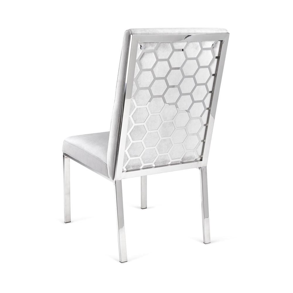 Home Gear Lot de 2 chaises de salle à manger à dossier hexagonal avec cadre argenté