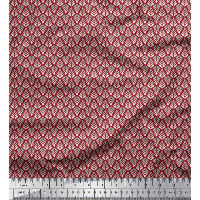 Soimoi Polyester Crepe Fabric Leaves Small Print Fabric by Yard 42 Inch Wide