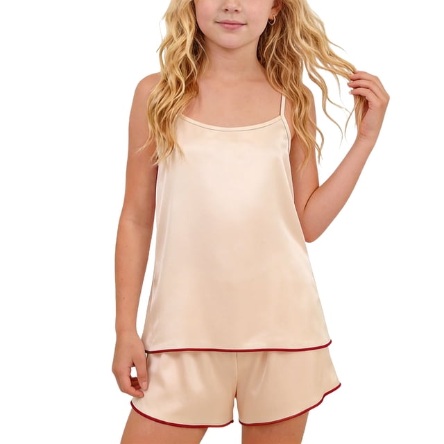 Ensemble Estival Mignon pour Enfants, Haut Sans Manches à Col Rond Uni et Short, Tenue d'Intérieur Deux Pièces pour Enfants