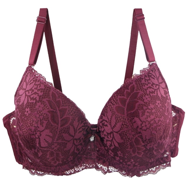 Yanlir Women's Push Up Lace Bra Front Closure Bras Posture Full Coverage Comfortable Breathable Underwire Unlined Back Support Plunge Seamless Bra(Red,L)