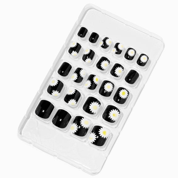 Claire's Faux Nails Set Black and Yellow Daisy