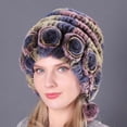 thumbnail image 2 of Womens Winter Hats with Ear Flaps Winter Womens Colorful Warm Caps Warm Flowers Striped Real Rabbit Velvet Hats Fashion Hat Winter Hats for Women with Ear Flaps, 2 of 2