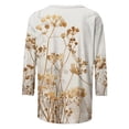 thumbnail image 4 of HKEJIAOI T-Shirts à Manches 3/4 pour Femmes à Imprimé Floral, Col Rond, Coupe Ample, T-Shirts Décontractés Mode, Chandails à Enfiler, Kaki-B m, 4 of 5