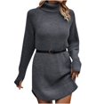 thumbnail image 4 of Yuyuzo Women Basic Sweater Dress Long Sleeve Turtleneck Ribble Knit Pullover Sweaters Mini Short Dresses, 4 of 6
