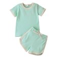 thumbnail image 2 of SUNSIOM Ensemble 2 Pcs pour Filles Manches Courtes Hauts à Blocs de Couleur + Shorts, 2 of 10