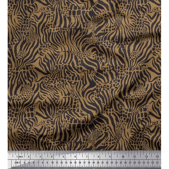 Soimoi Brown polyester Crepe Fabric Leopard & Wild Animal Skin Printed Craft Fabric by The Yard 52 Inch Wide