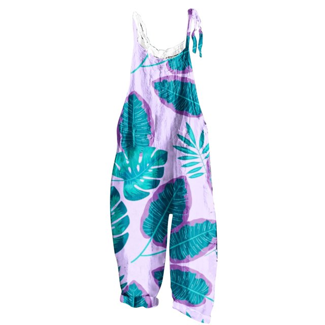 Pisexur Femmes Summer Casual Combinaisons Dressy Hawaii Print Sans Manches Rompers Spaghetti Sangle Réglable Short en Vrac Combinaison avec Poches