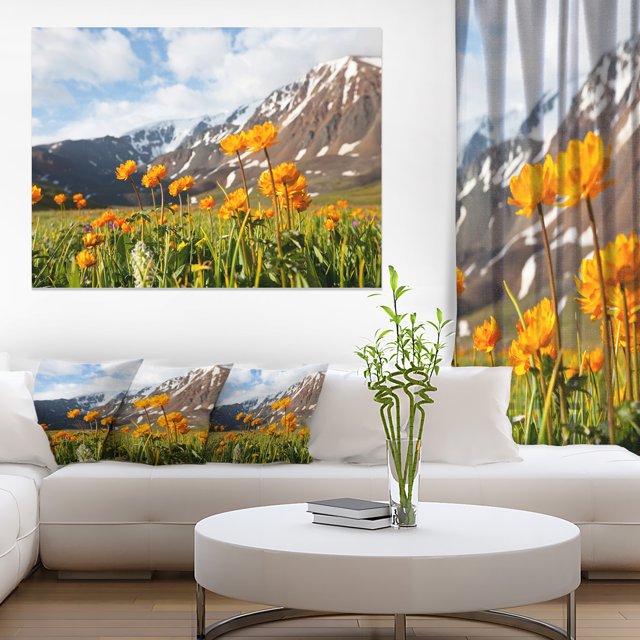 Mountain Meadow with Yellow Flowers - Large Flower Canvas Art Print