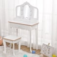 thumbnail image 3 of Bingirl Vanity with Lighted Mirror: Little Girls' Vanity Table and Stool with Tri - Fold Mirror, Drawer, and Storage Grid (For 3 - 9 Years Old Girls, White), 3 of 6