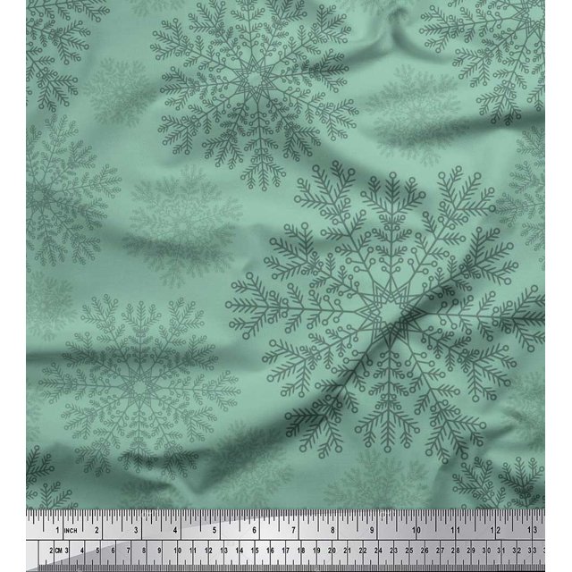 Soimoi Green Rayon Fabric Snow Flakes Floral Decor Fabric Printed Yard 56 Inch Wide