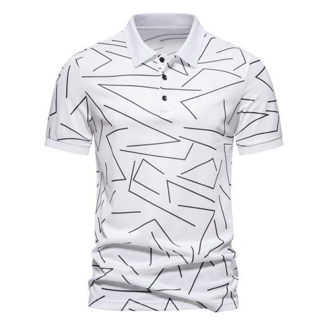 RKSTN Polos pour Hommes à Imprimé Boutons Coupe Ajustée Col Rabattu Chemises Manches Courtes Mode Décontractée Blouse Hauts