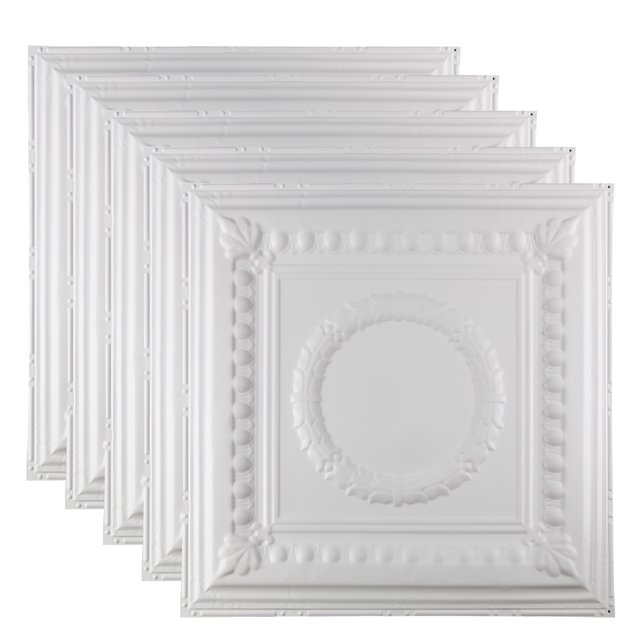 Great Lakes Tin Cleveland Matte White 2ft x 2ft Nail Up Ceiling Tiles (5 Pack)
