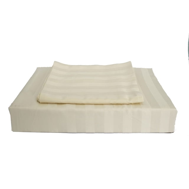 Maholi Ensemble de Draps à Rayures en Bambou Crème avec de Subtiles Rayures Satinées et Mates, Plié pour Montrer une Rayonne 100 % Respirante en Tissu de Bambou, Convient aux Draps et aux Taies d'Oreiller avec une Douceur Écologique.