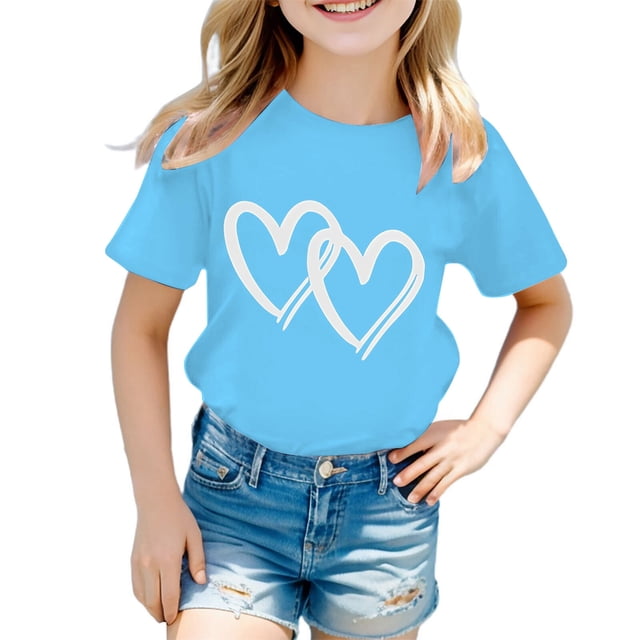 T-Shirt Graphique Décontracté d'Été pour Filles, Col Rond Mignon, Manches Courtes, Tendance et Confortable pour un Usage Quotidien