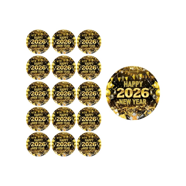 Wdhugt Black And Gold 2026 Happy Newyear Theme Party Tableware Disposable Paper Plates 7 Inches 16 Pieces Paper A