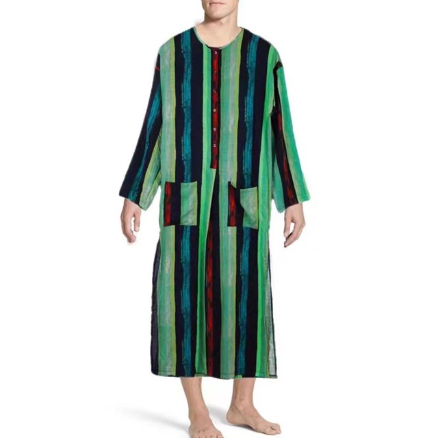 Birdeem Robe Décontractée de Mode pour Homme à Manches Longues, Double Poche, Imprimé à Rayures, Longue Chemise