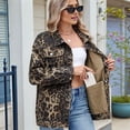 thumbnail image 4 of Veste Décontractée pour Femmes à Manches Longues, Col à Revers, Boutonnée, Coupe Ample Style Boyfriend, Veste en Denim Mode, Imprimé Léopard L, 4 of 9