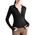 thumbnail image 1 of yoeyez Maillot Dermoprotecteur pour Femmes Upf 50+ Protection Uv Manches Longues Chandails d'Entraînement contre le Soleil Coupe Sèche Randonnée Chandail de Bain Hauts d'Entraînement avec Poches Noir,G, 1 of 4