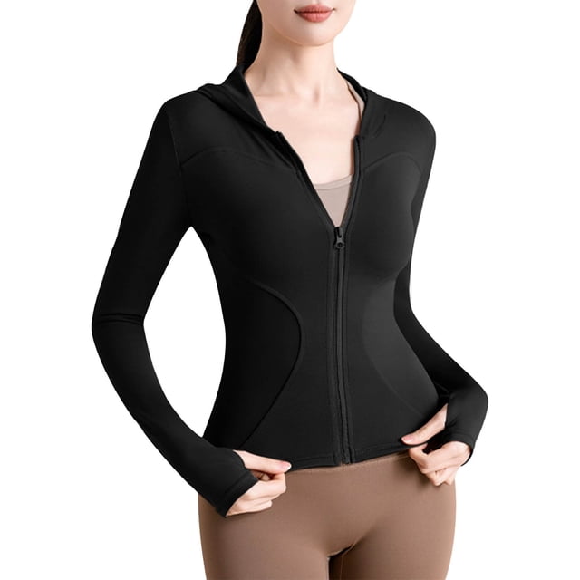 yoeyez Maillot Dermoprotecteur pour Femmes Upf 50+ Protection Uv Manches Longues Chandails d'Entraînement contre le Soleil Coupe Sèche Randonnée Chandail de Bain Hauts d'Entraînement avec Poches Noir,G