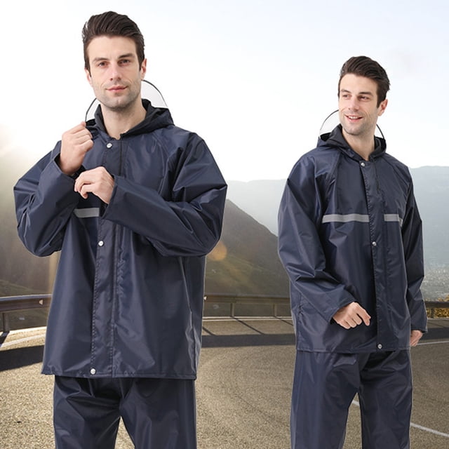 Sentmoon 2 Pieces Set Rain Jacket Men and Waterproof Pants Long Sleeve Rain Coat with Print Stylish Waterproof Hooded Reflective Ponchos for Outdoor Activities XXL