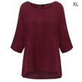 thumbnail image 1 of T-Shirt pour Femme, Couleur Unie, Haut Décontracté, Manches Courtes, T-Shirt à Manches, Blouse en Lin, Rouge Vin, TG, 1 of 6