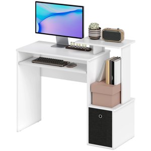 Bureau d'ordinateur avec carte-clé coulissante plateau de rangement tiroir maison bureau station de travail blanc