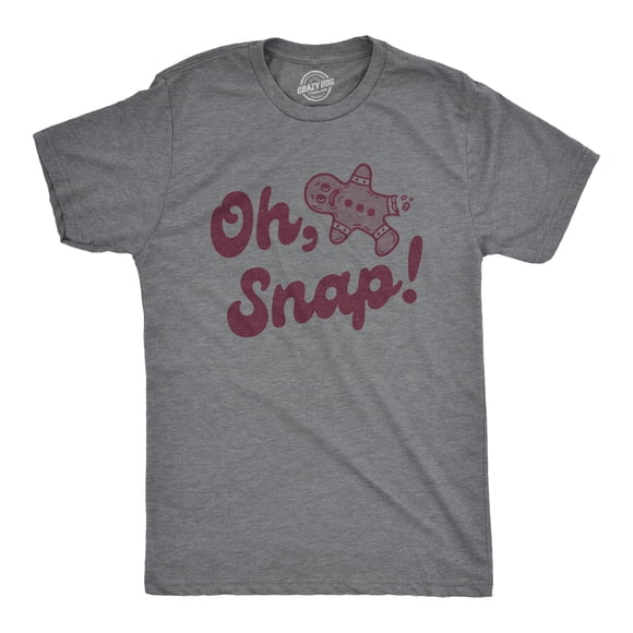 Mens Oh Snap T Shirt Funny Xmas Gingerbread Cookie Broken Leg Tee for Guys (Dark Heather Grey - SNAP) - M