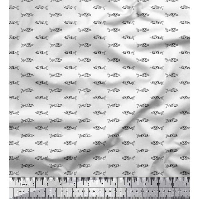 Soimoi Grey Rayon Crepe Fabric Fish Ocean Printed Fabric 1 Yard 46 Inch Wide