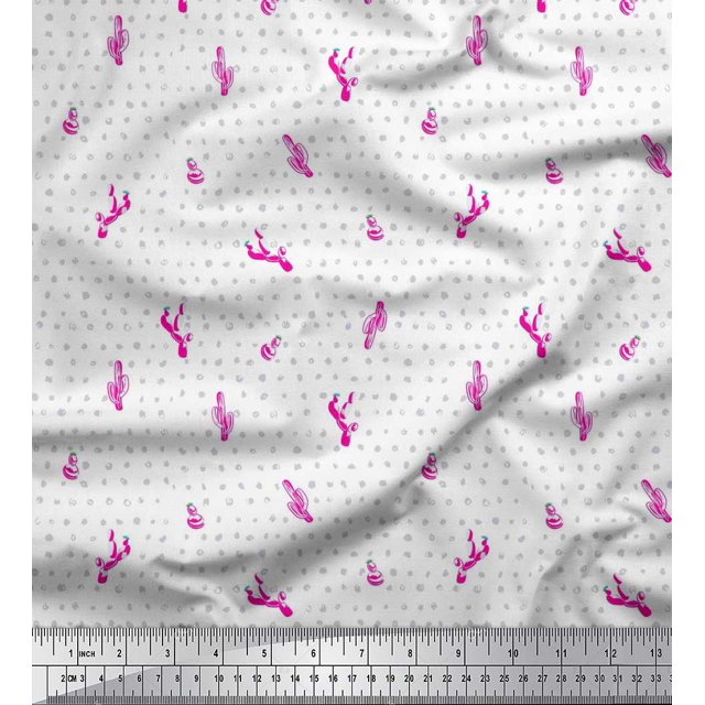 Soimoi Rayon Fabric Brush Stroke & Cactus Tree Fabric Prints By Yard 56 Inch Wide