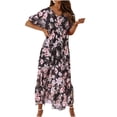 thumbnail image 2 of SMihono Robe Maxi Bohème d'Été pour Femmes Grande Taille Robe de Mode pour Femmes Manches Courtes Col en V Imprimé Fleurs Robe Longue de Plage Décontractée Robe de Plage Robe d'Été, 2 of 9