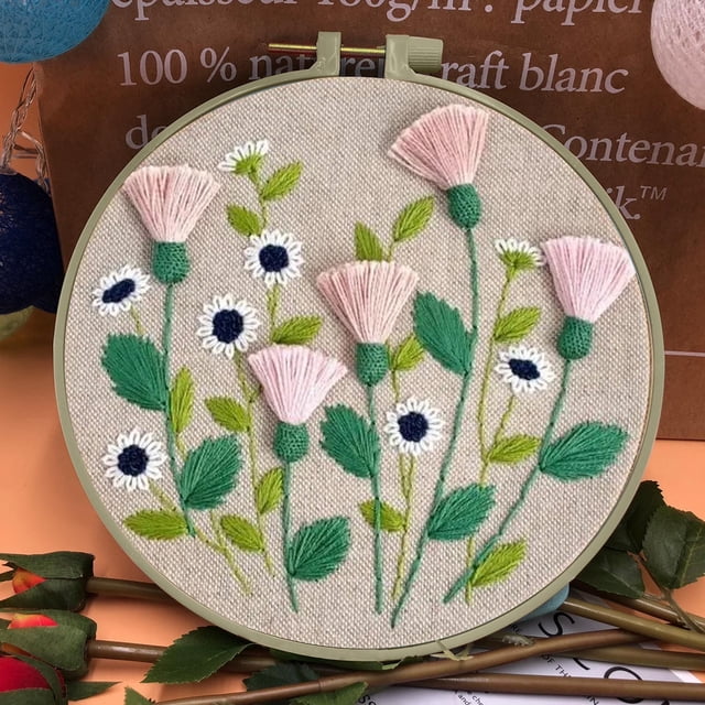 Chmadoxn Cross-Stitch Beginner's Embroidery Flower Kit,Beginner Hand Embroidery 0 Based Diy Hand Embroidery Material Package embroidery embroidery