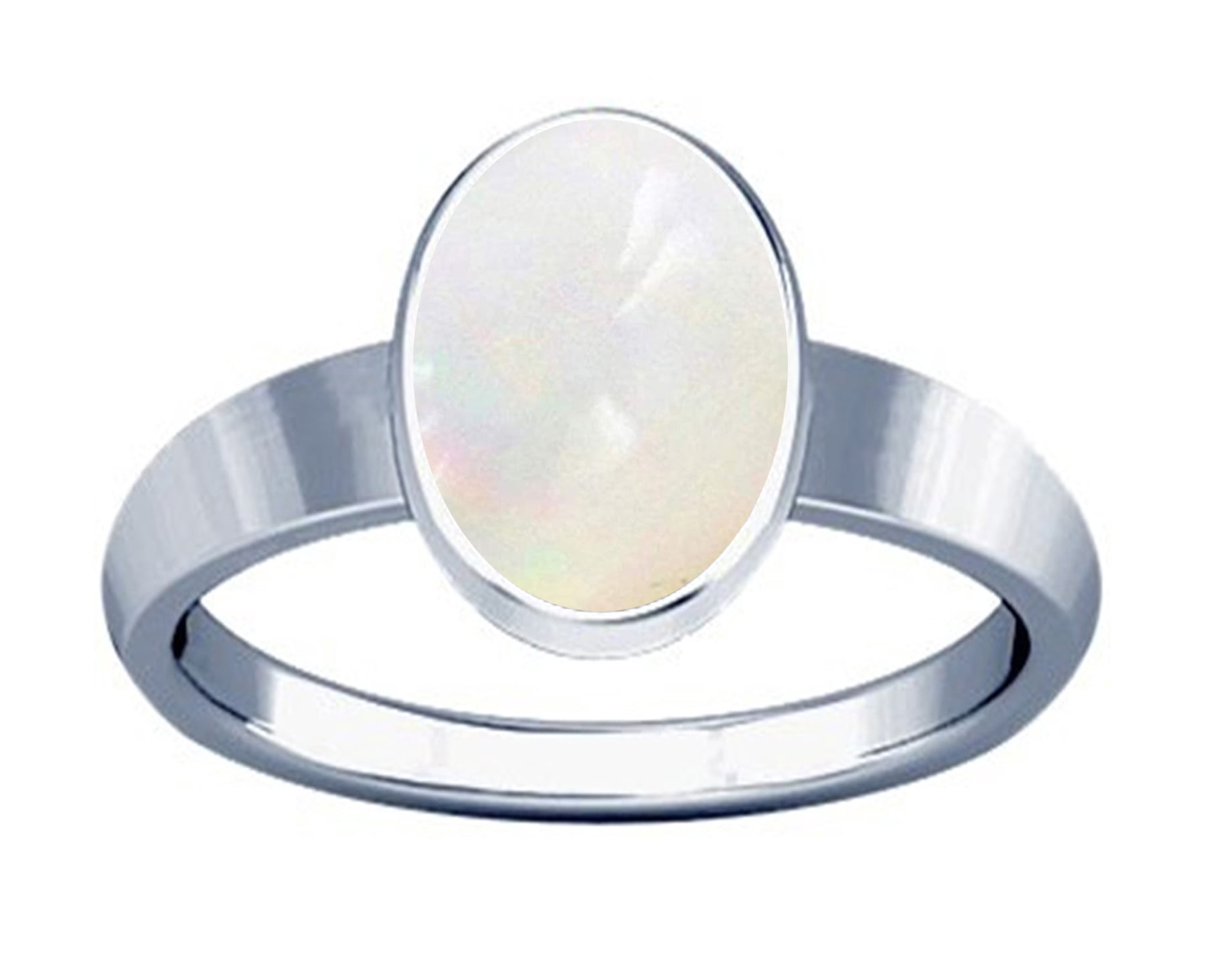 Divya Shakti Bague en Argent Opale Blanche de 7,25 à 7,50 Carats, Design Simple (7,25)