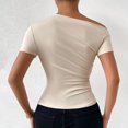 thumbnail image 4 of Plebaso Women's One Shoulder Tops Short/Long Sleeve Slim Shirts Ruched Going out Tees Shirts for Women, 4 of 6
