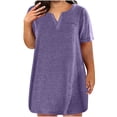 thumbnail image 1 of Penkiiy Robes Grande Taille pour Femmes aux Courbes Robe Ample Robe d'Été pour Dames Robe de Détente Aguichant Petite Col en V Manches Courtes Robe Décontractée 2TG Violet, 1 of 5