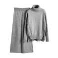 thumbnail image 1 of Timegard Ensemble 2 Pcs pour Femmes, Pull à Col Haut, Manches Longues, Pantalon Large, Couleur Unie, 1 of 5
