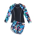 thumbnail image 1 of MIASHUI Girls Bathing Suits Long Sleeves Rash Guard Athletic Swim Shorts Sets Swimsuit,Blue,14-15 Years, 1 of 4