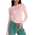 thumbnail image 1 of Timegard Hauts de Sortie pour Femmes Col Ras du Cou Manches Longues Ajusté Blouse Unie Décontractée Confortable T-Shirt Hauts, 1 of 5