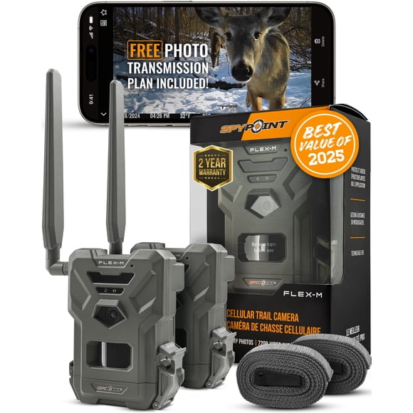 Spypoint FLEX-M Ensemble de Deux Caméras Cellulaires de Sentier, Compatibles GPS, Vision Nocturne, IP65 Résistantes à l'Eau, Photos 28 MP, Vidéo 720 P