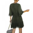 thumbnail image 4 of Women Mini Dress Elastic Waist Ruffles Party Dress Loose Fit Dot Print V Neck Short Sleeve Flowy Dress, 4 of 9