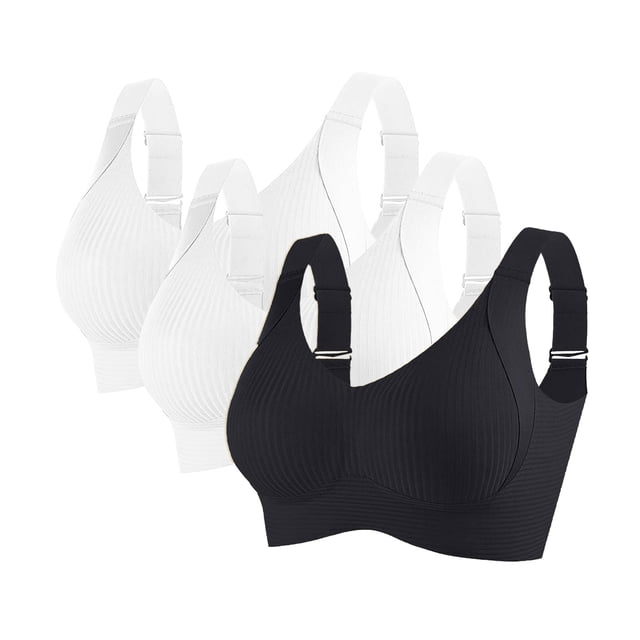 3 Pack Women Plus Size Push-Up Bras No Underwire T-Shirt Bralettes Ribbed Full Coverage Sports Everyday Bras Multicolor, 38/85BCD