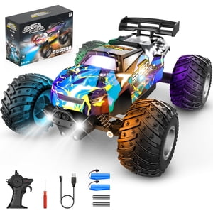 Voiture de télécommande, 1:18 2WD hors route RC Camion 20 KM/H, Tout-terrain RC Voitures avec phares, BodyLights, 2.4GH Rechargeable Remote Control Monster Truck,