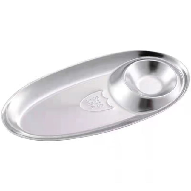 Assiette à Collation en Acier Inoxydable Ovale pour Frites et Dumplings, Plateau de Service avec Grille d'Assaisonnement pour Desserts, Poulet et Fête, Napperons, Dessous-de-Plat en Raphia d'Extérieur, Ensemble de Table à Manger et Chemin de Table Rond Moderne