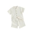 thumbnail image 1 of Gupgi Boys Summer Cotton Outfits Kids Solid Color Buttons Short Sleeve Tops Elastic Waist Shorts, 2Pcs Set, 1 of 6