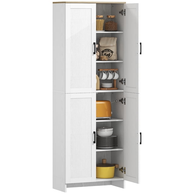 HOMCOM Armoire de Garde-Manger de Cuisine 67 Pouces à 4 Portes avec Tablettes Ajustables