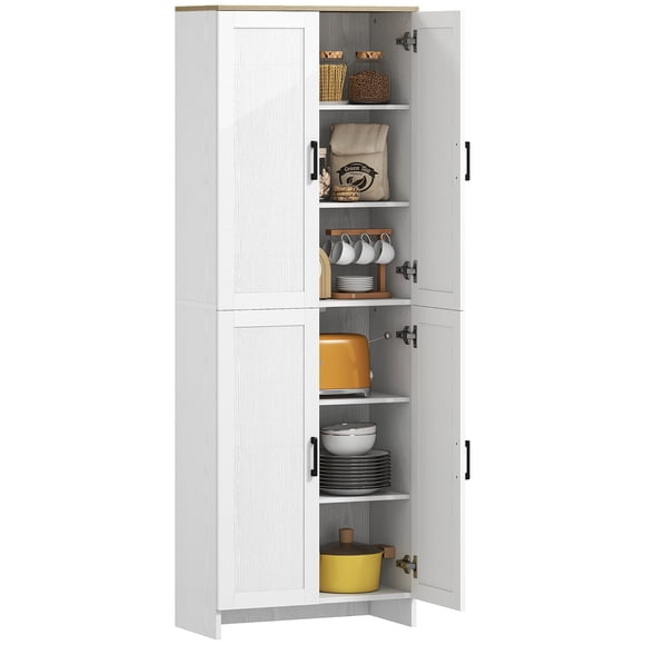 HOMCOM 67" Kitchen Pantry 4-door Storage Cabinet with Adjustable Shelves