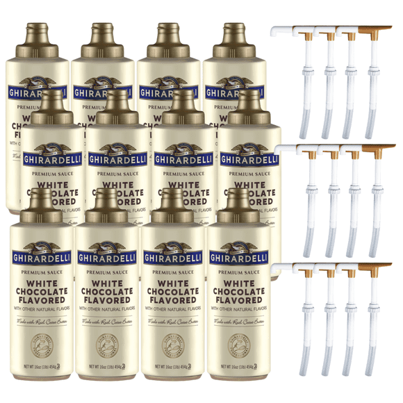 Ghirardelli Premium White Chocolate Flavoring Sauce – Velvety-Smooth Richness & Authentic Cocoa Butter Depth, 14 fl. oz. (16 oz. Weight) Squeeze Bottle with Bonus Precision Pump