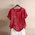 thumbnail image 2 of Dealovy Hauts en Coton et Lin pour Femmes, Col Rond, Manches Courtes, T-Shirts Brodés à Motif Floral, T-Shirts Grande Taille, 2 of 3