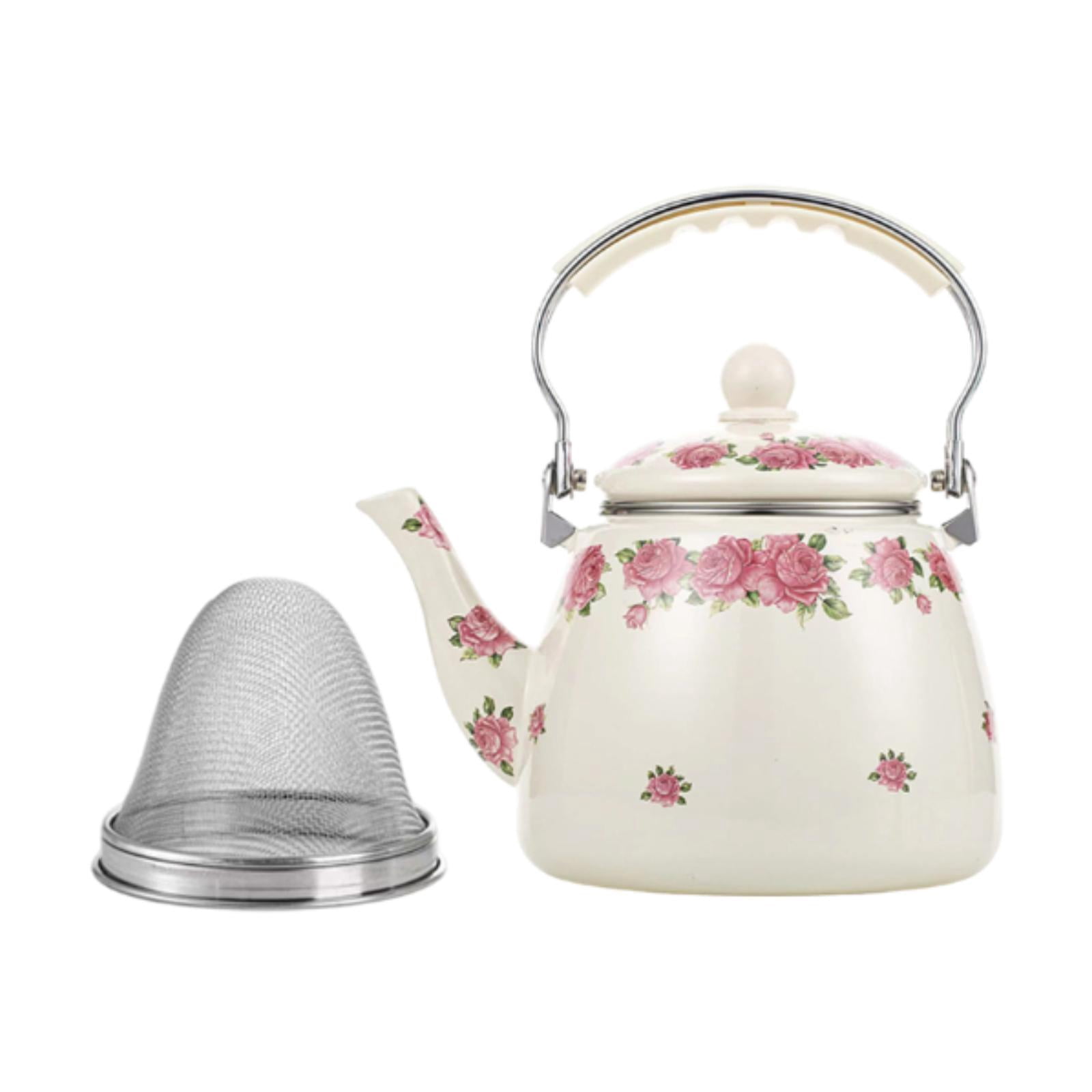 DOLITY Enamel Tea Kettle 3.3L with Handle Coffee Pot for Party Household Restaurant Pink