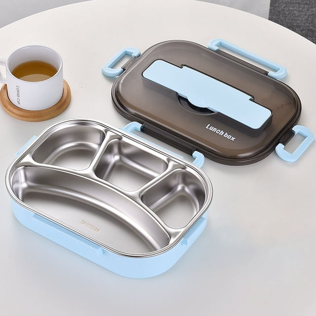 Agiferg Thermal Insulation Bento 4 Cells Lunch Box Tableware Set Portable Lunch Box Student Lunch Box
