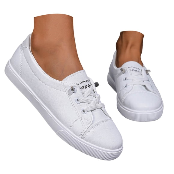 Womens Low Top Fashion Sneakers White Leather Slip on Casual Flats 2025 Autumn Fall Walking Shoes